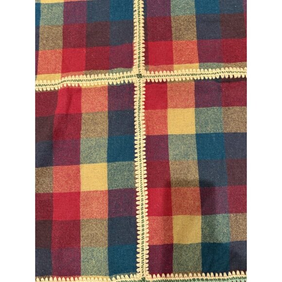 Vintage Wool Plaid Crocheted Block Lap Blanket Handmade Unique - Picture 4 of 8